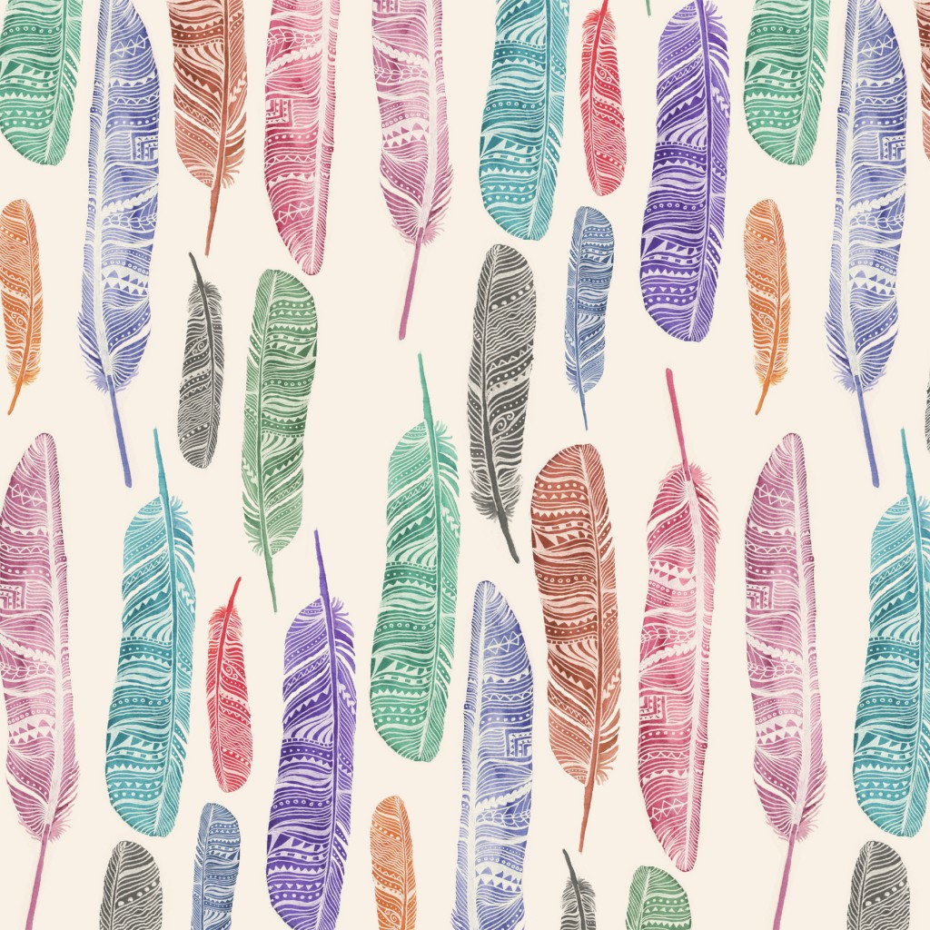 Watercolor Feathers Fabric Design 2 18×18 Crop – The Bella Modiste